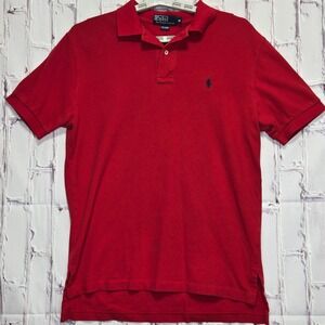Vintage Polo Ralph Lauren Mens Sz M Red Short Sleeve Cotton Polo Shirt Navy Pony